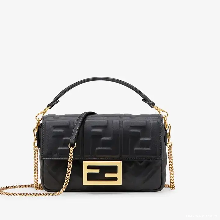 HOT Fendi In Leather Baguette FF Bag Mini Nappa Motif Black 0506